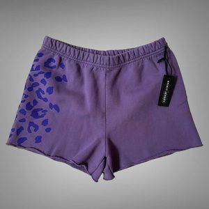 SPIRIT JERSEY Shorts Leopard Print Raw Hem Active Wear Streetwear Purple New